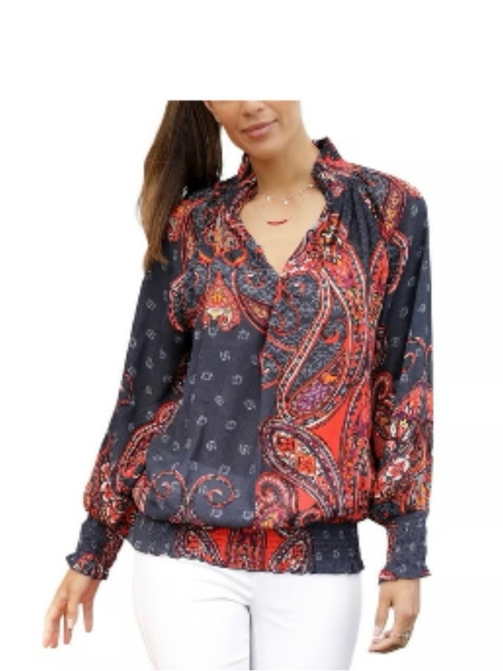 Venus LASCANA Smocked Pattern Blouse paisley design elastic smocking Sz S